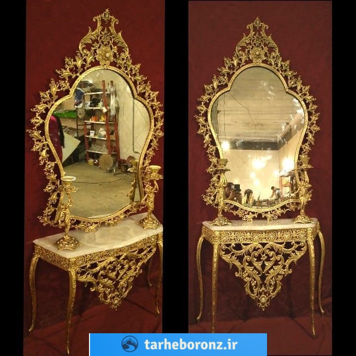 آینه شمعدان طرح برنز آلیاژ آلومینیومی مدل بادمجانی